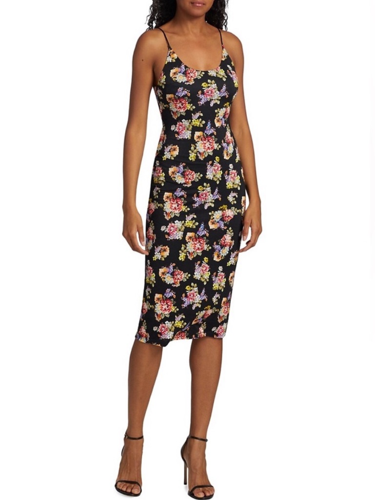 Alice + Olivia Delora Fitted Floral Midi Dress Size 4 Nwot Stretchy Floral Chic